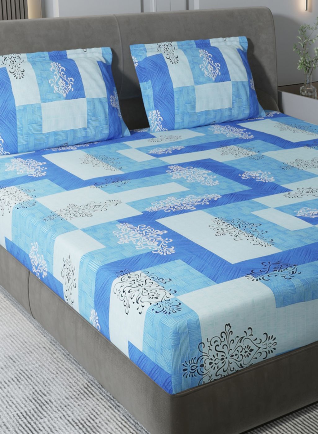 140TC Pure Cotton King Bedsheet with 2 Pillow Covers