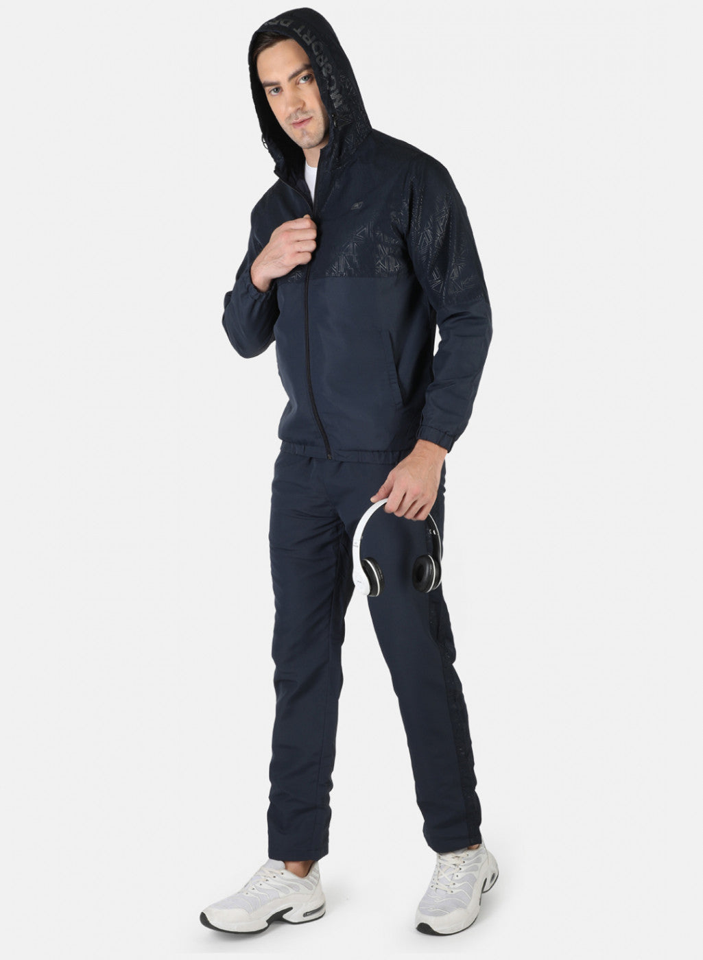 Men NAvy Blue Self Design Tracksuit