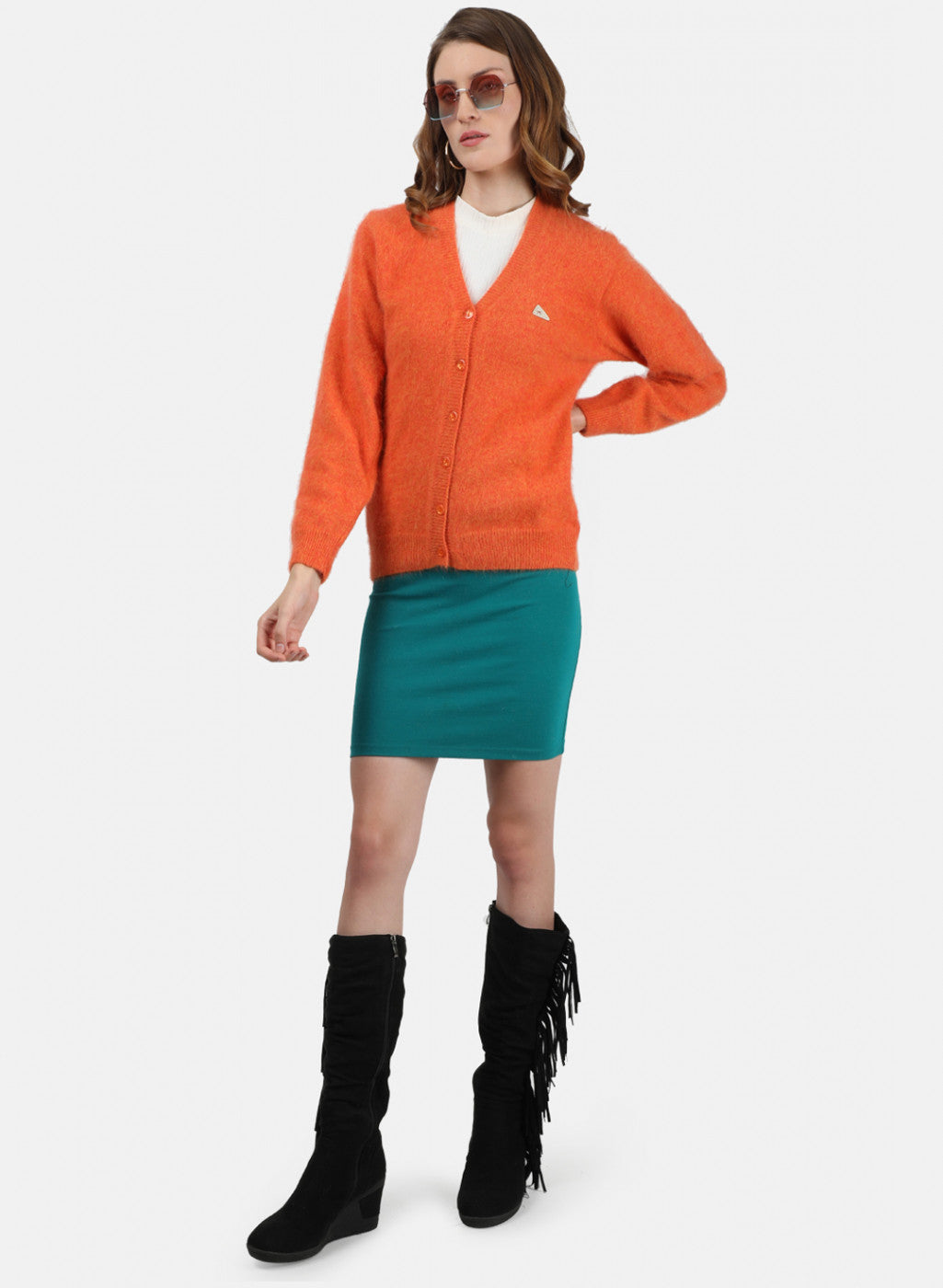 Women Orange Solid Cardigan