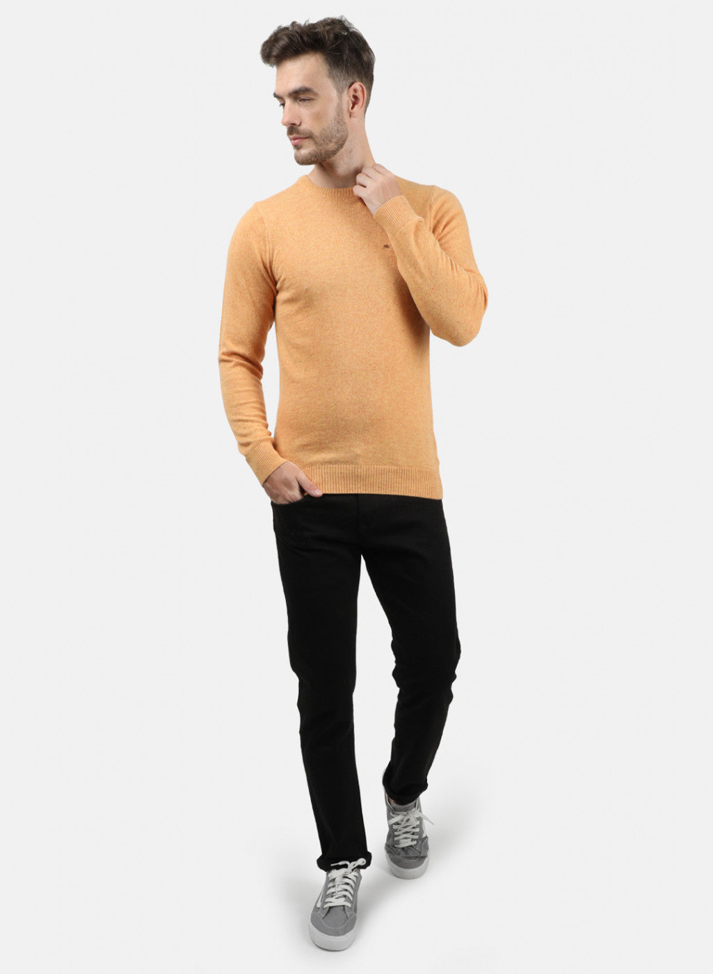 Men Orange Solid Pullover