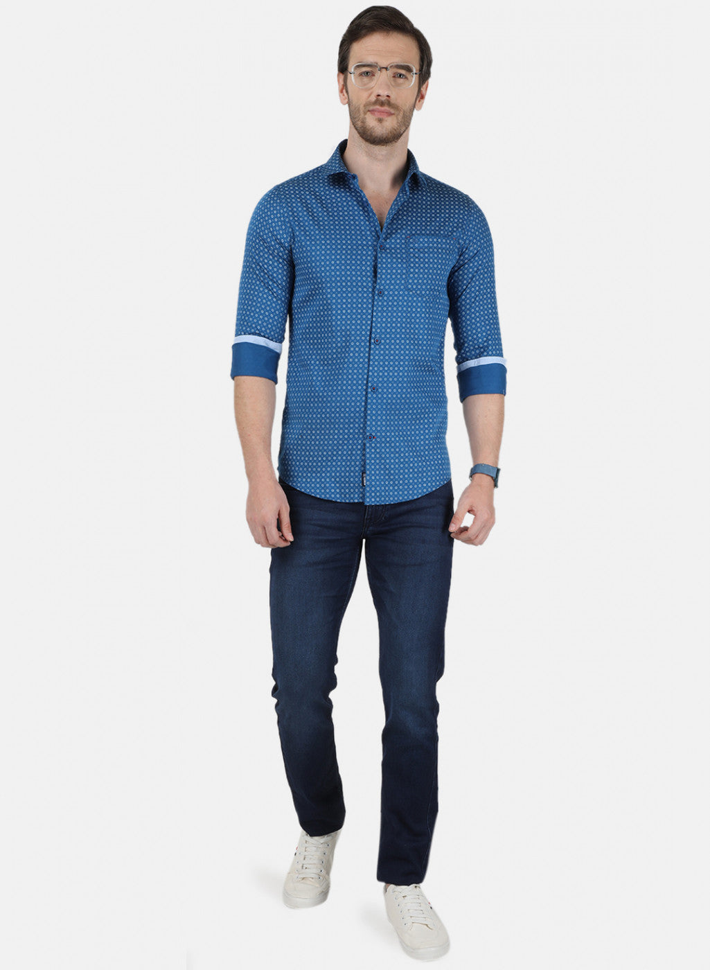 Mens Blue Printed Shirt