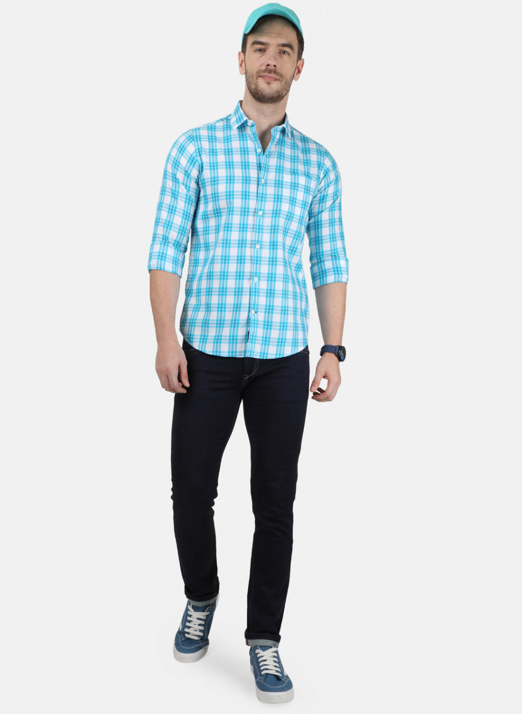 Mens Blue Check Shirts