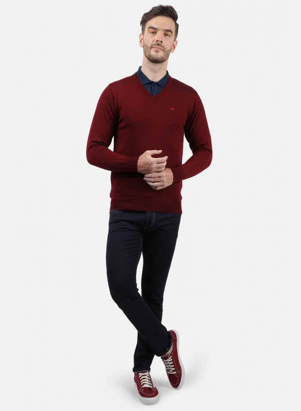 Men Maroon Solid Pullover