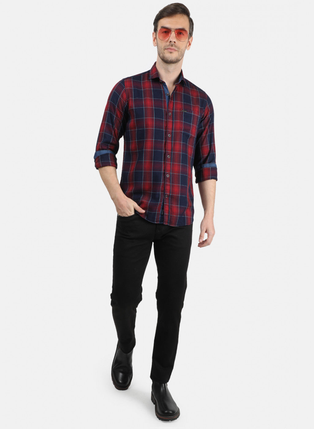 Men Maroon Check Shirt