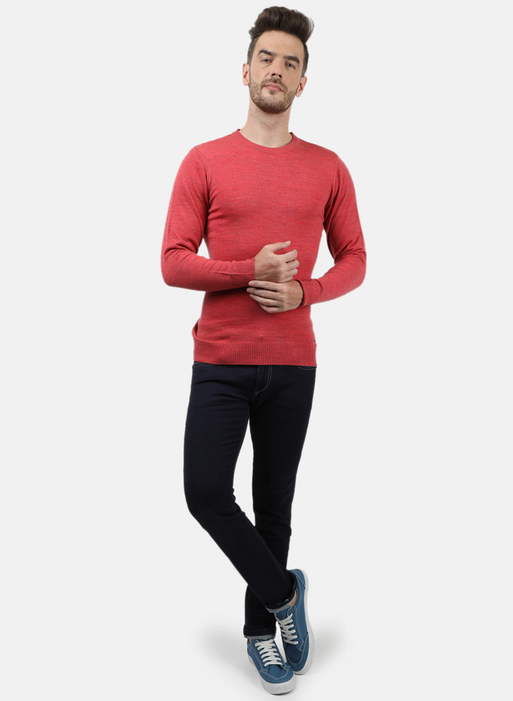 Men Red Solid Pullover