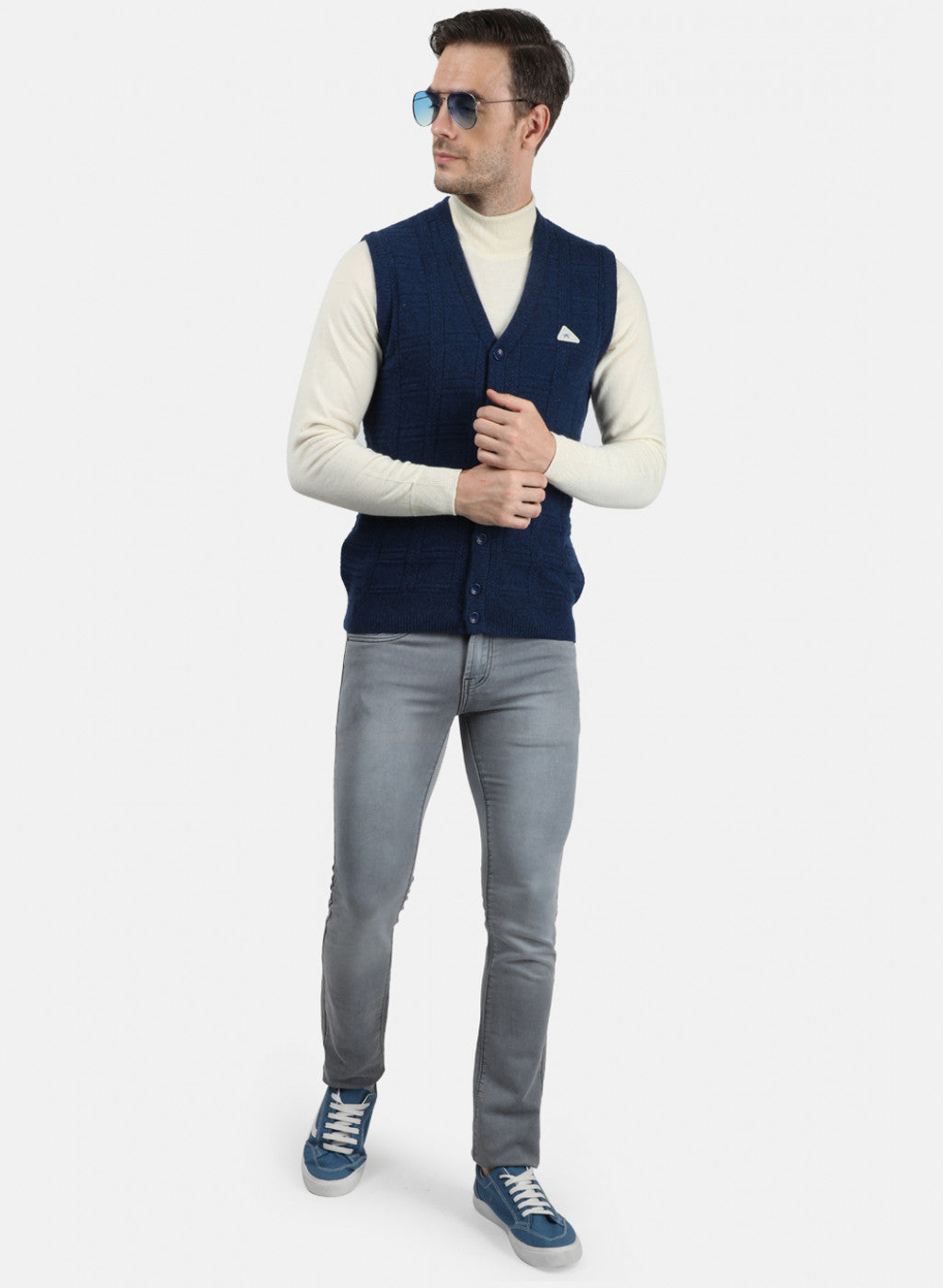 Men Blue Self Design Cardigan