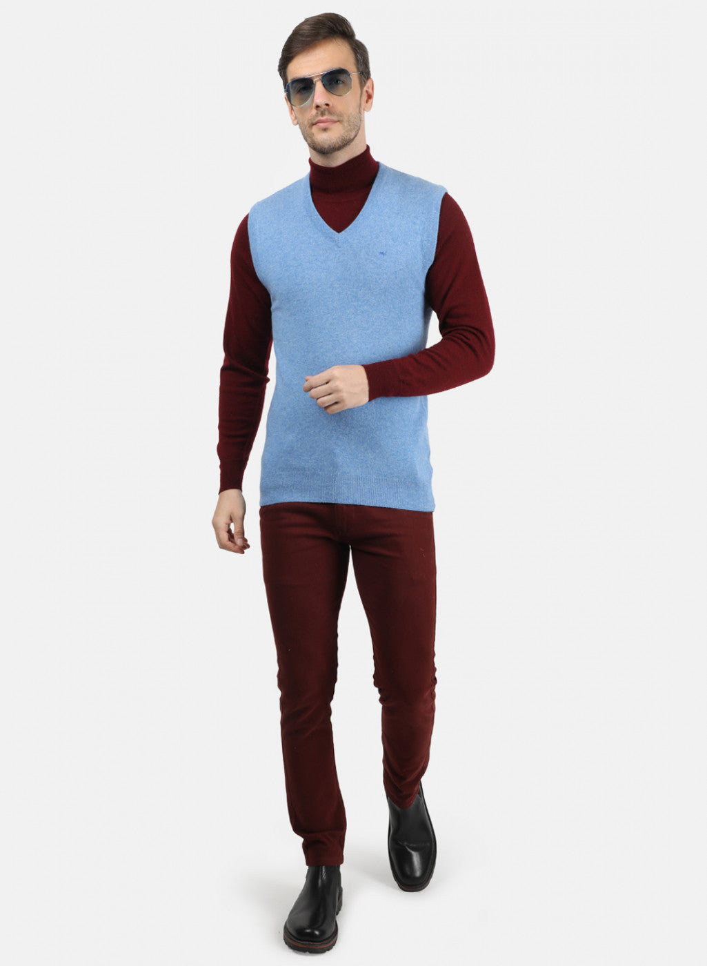 Men Blue Solid Sweater