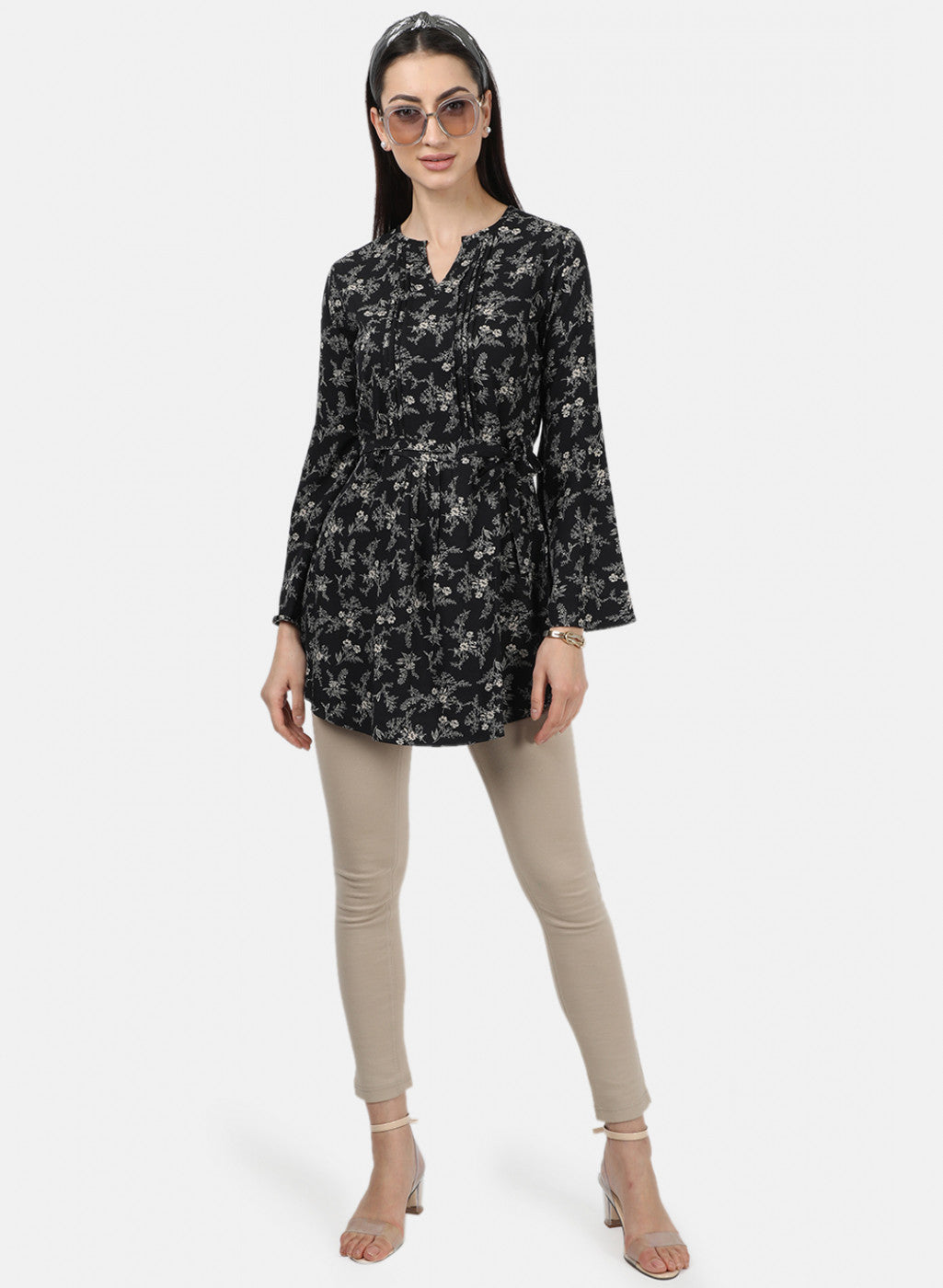 Womens Black Printed Tunics