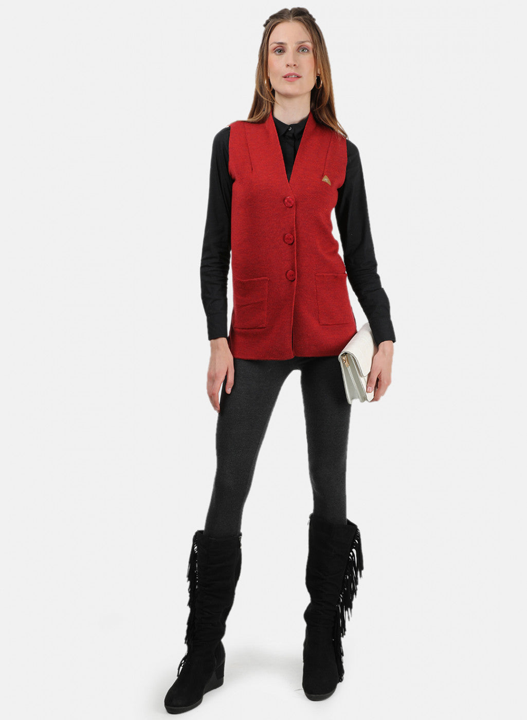 Women Red Solid Cardigan