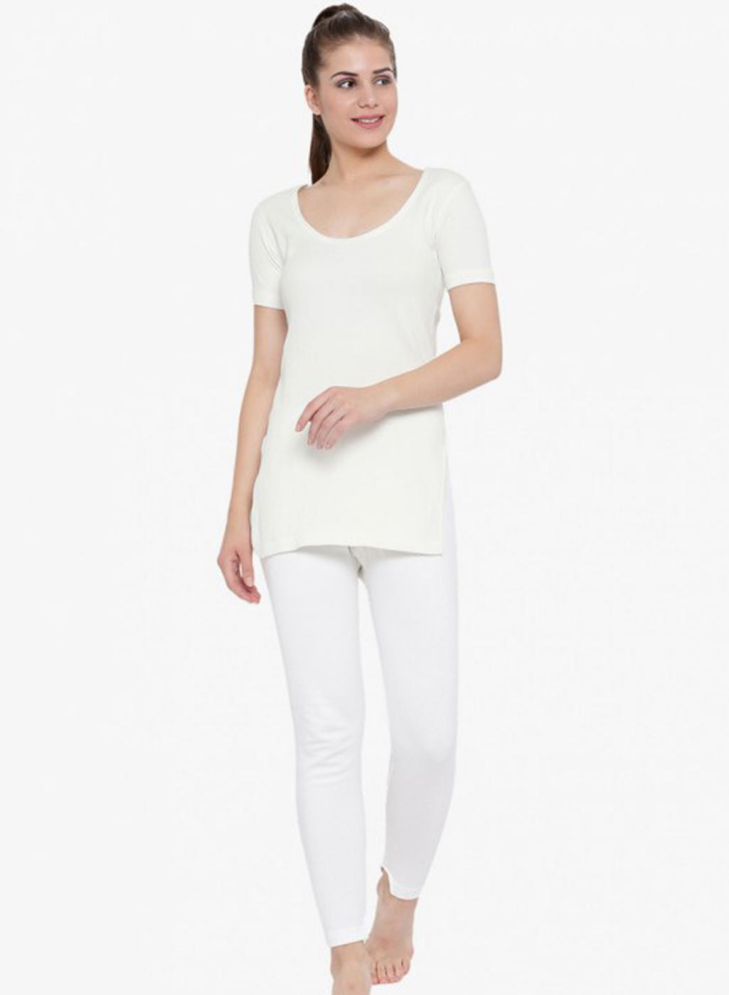 Women Off White Solid Thermal Vest