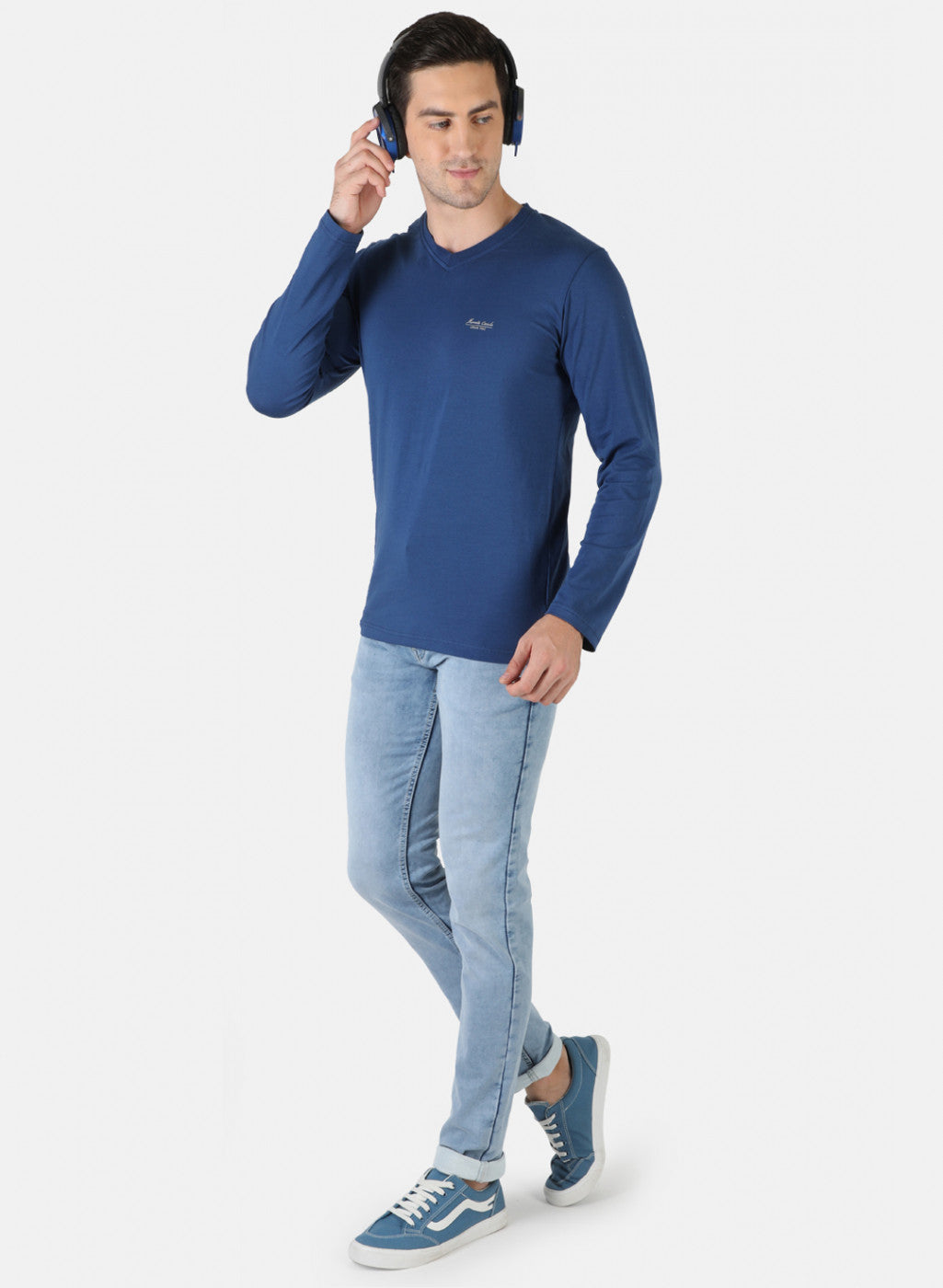 Men Blue Plain T-Shirt