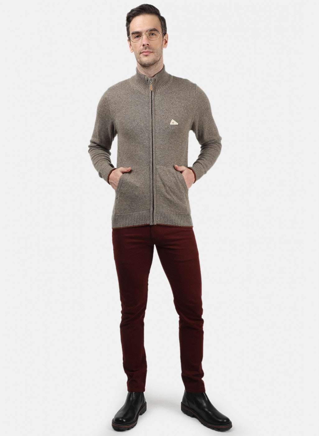 Men Brown Solid Pullover