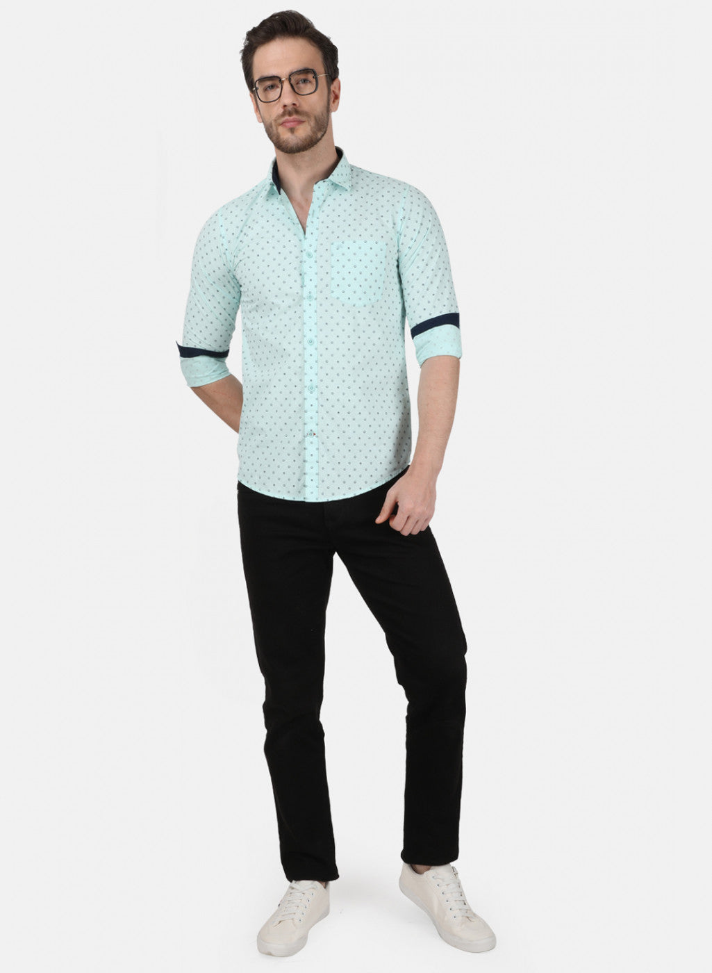 Mens Green Printed Shirt