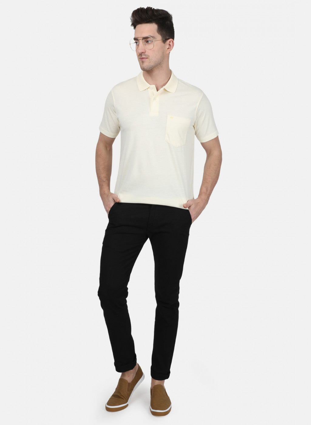 Mens Cream Plain T-Shirt