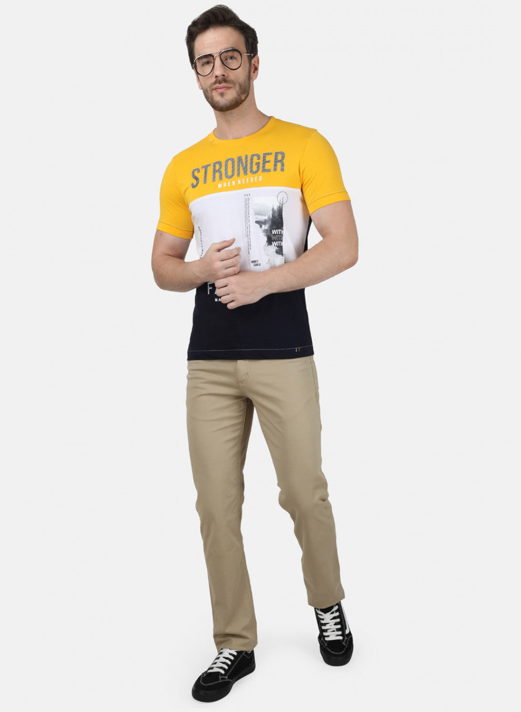 Mens Yellow Printed T-Shirt