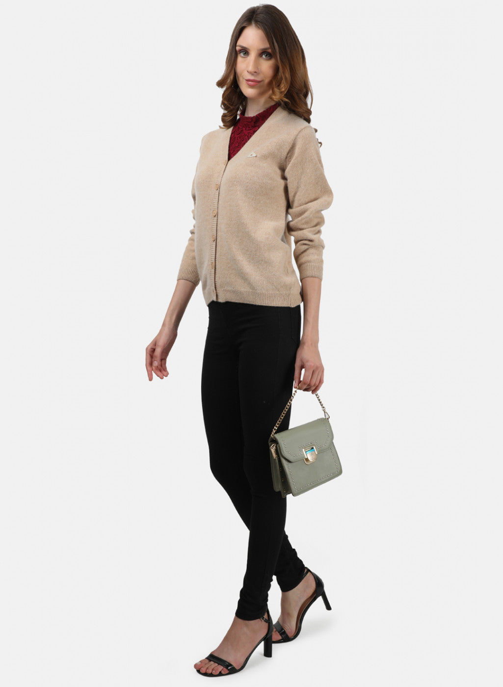 Women Beige Solid Cardigan