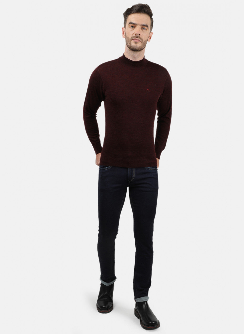 Men Maroon Solid Pullover