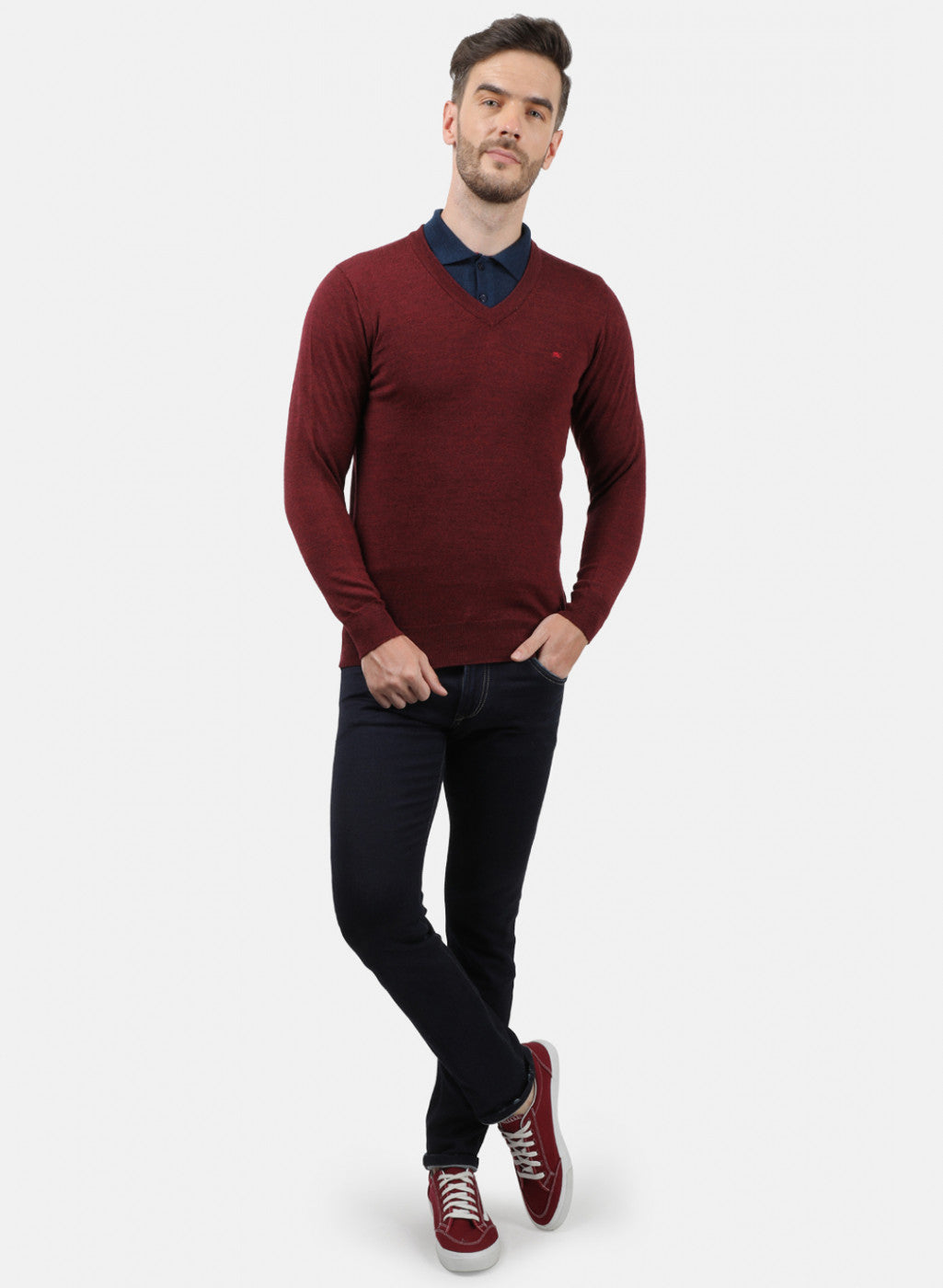 Men Maroon Solid Pullover