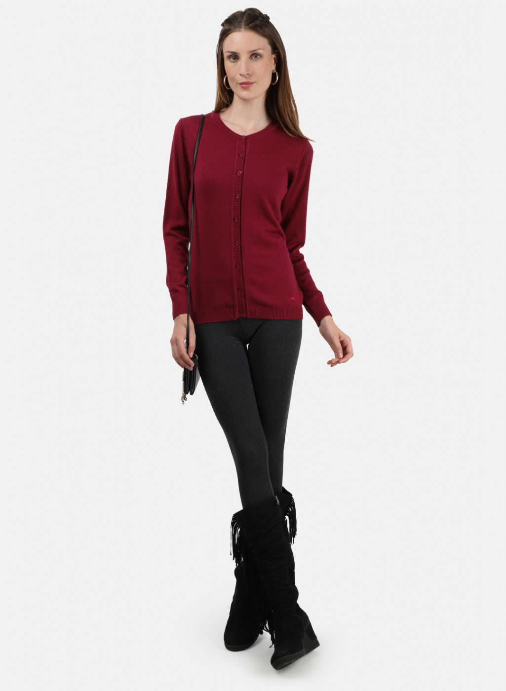 Women Maroon Solid Cardigan