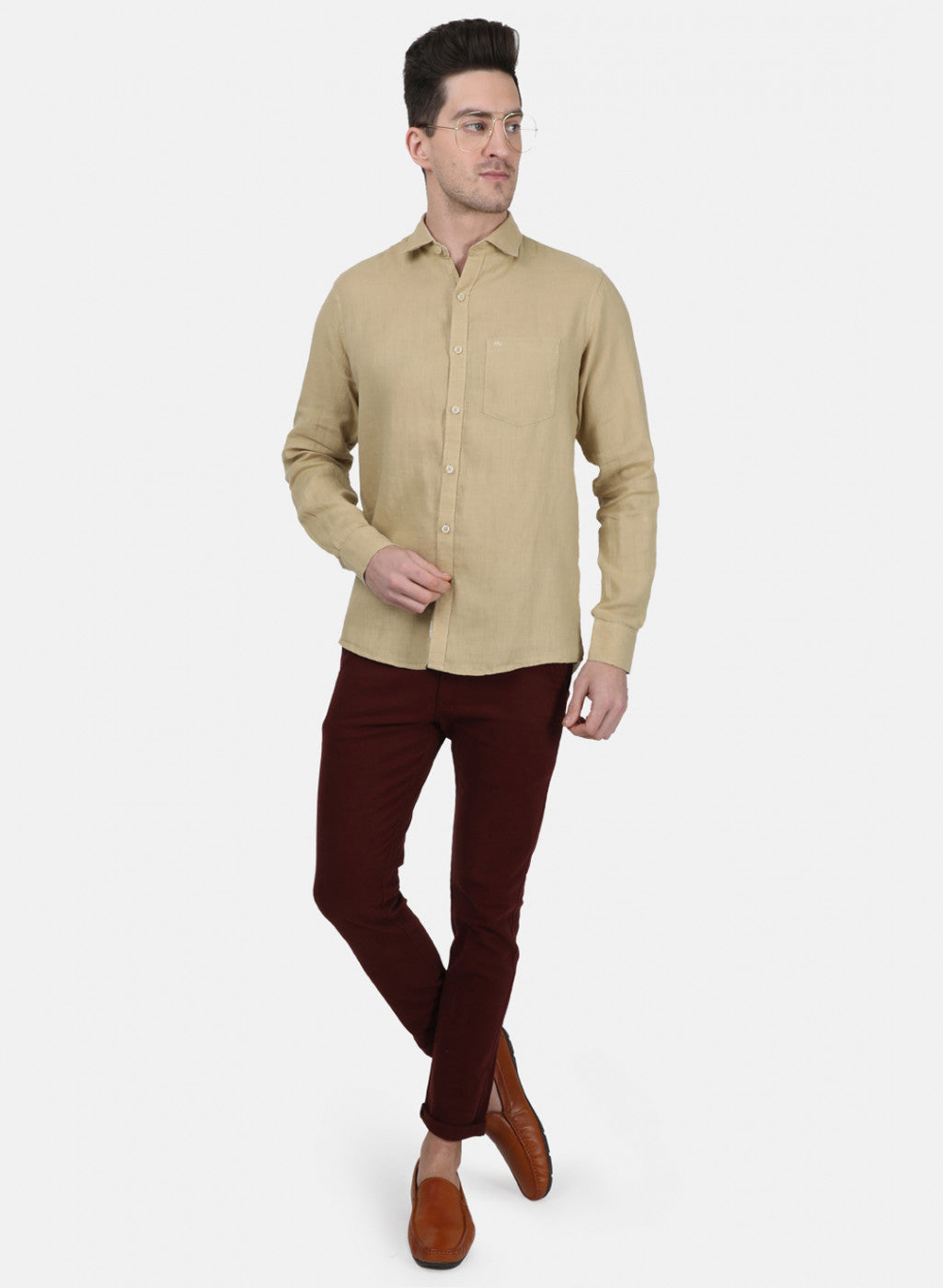 Mens Beige Solid Shirt