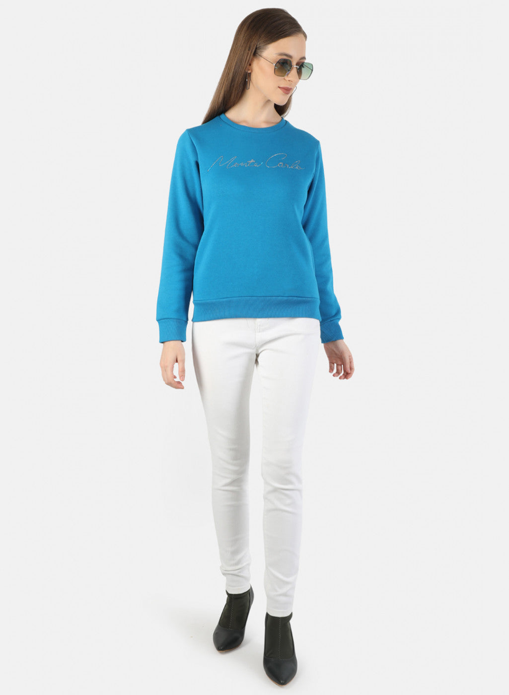 Women Blue Embroidered Sweatshirt