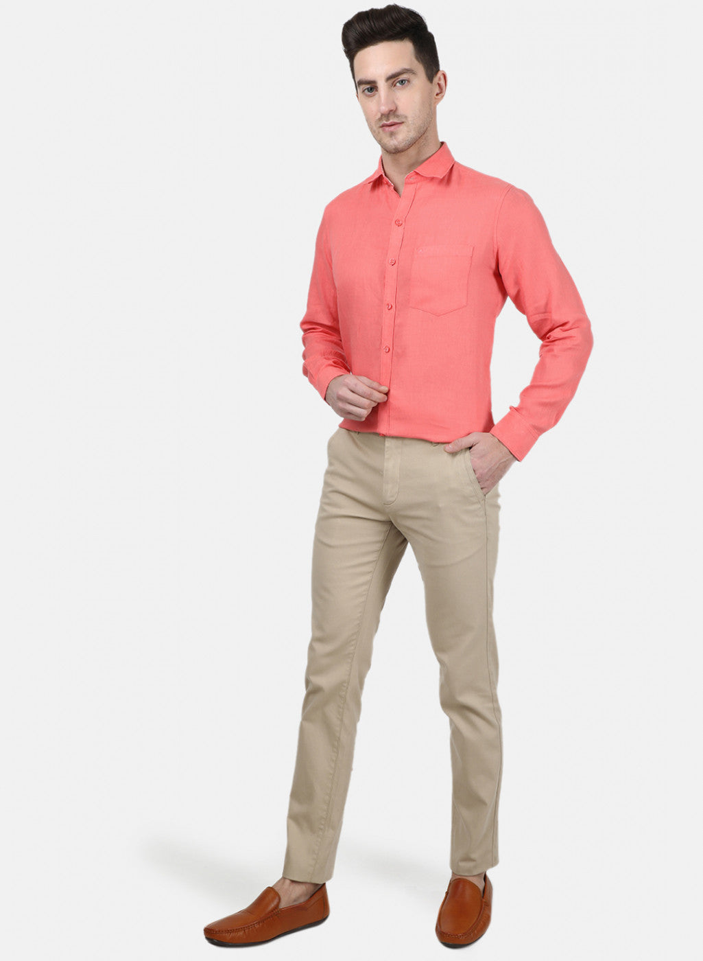 Mens Peach Solid Shirt