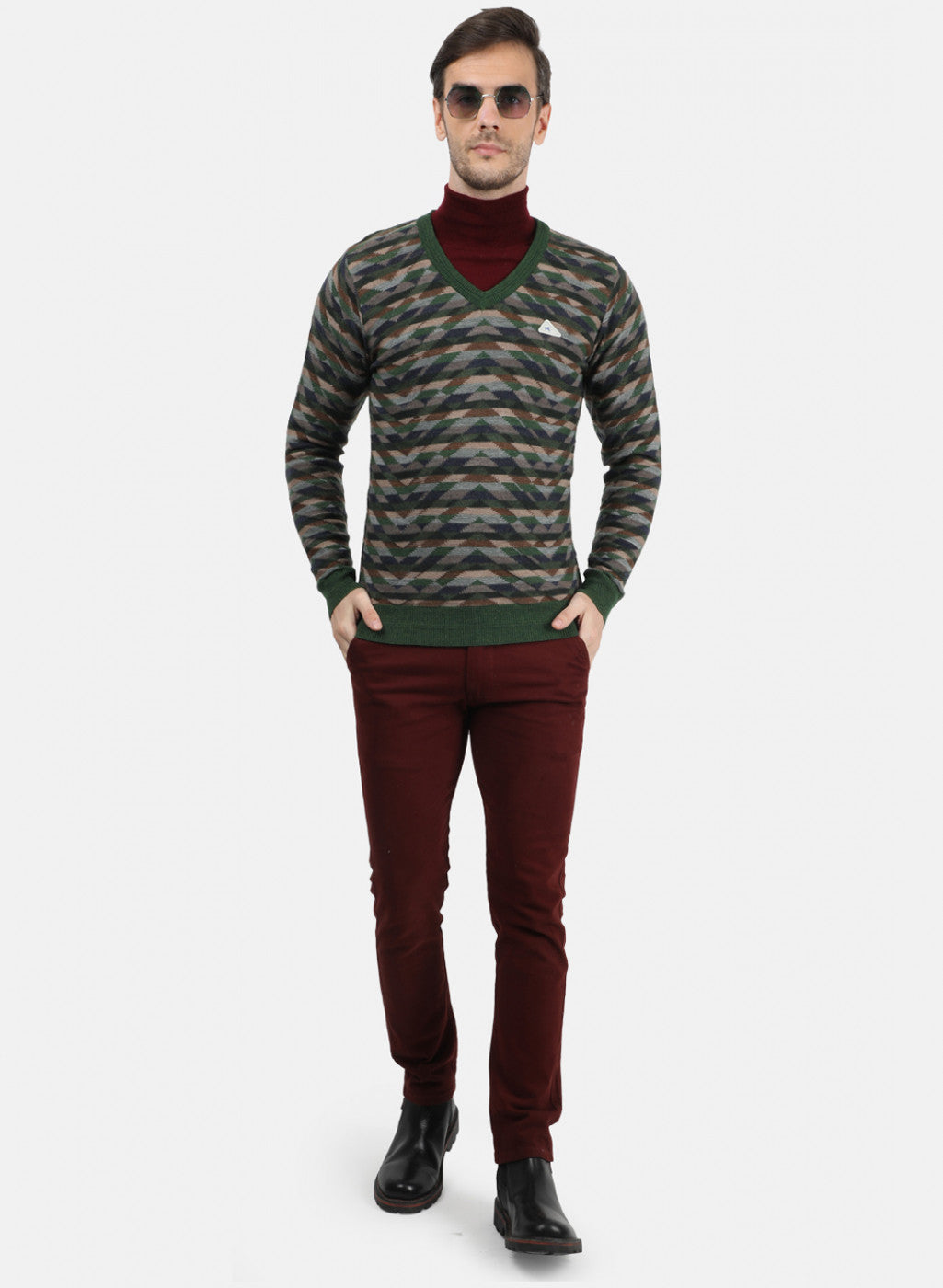 Men Green Solid Pullover