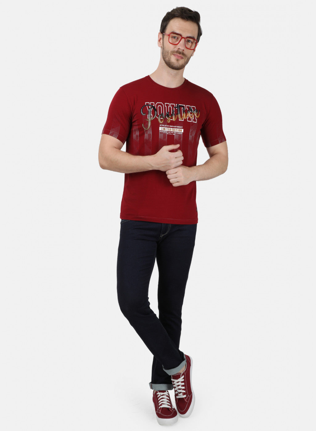 Mens Maroon Printed T-Shirt