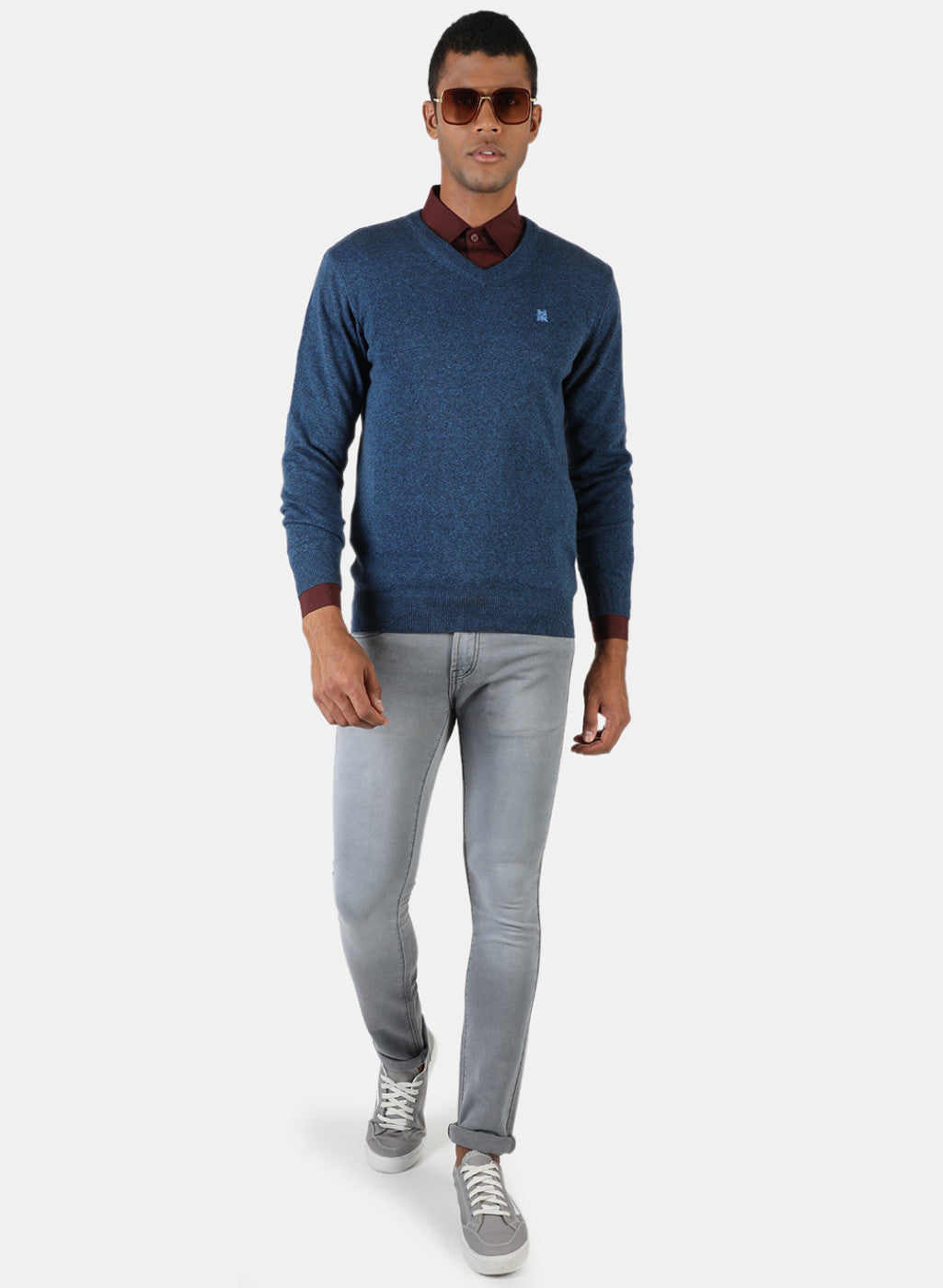 Men Blue Solid Pullover