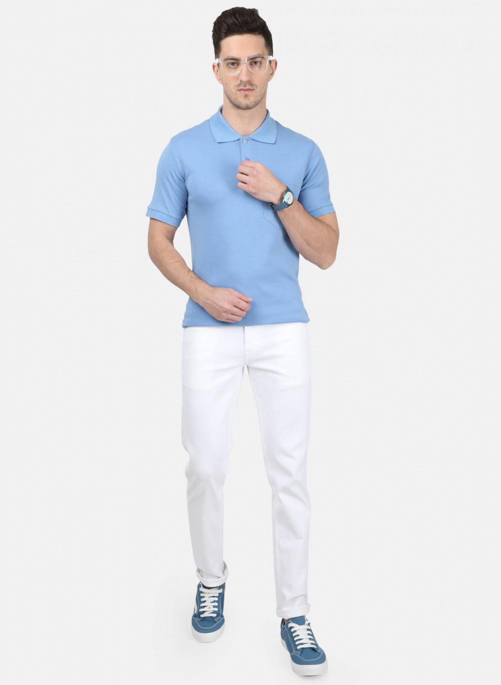 Mens Blue Plain T-Shirt