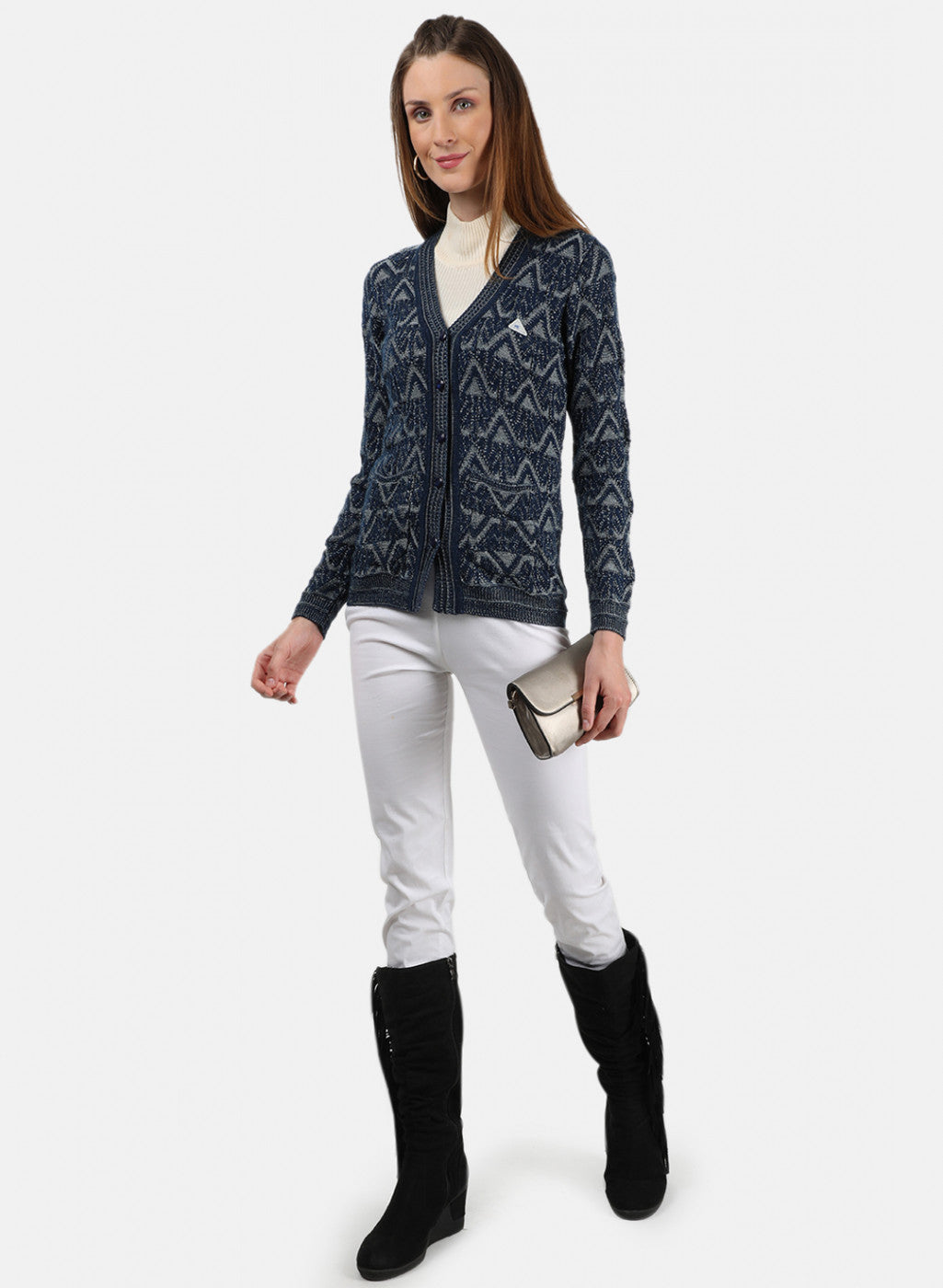 Women Blue Self Cardigan