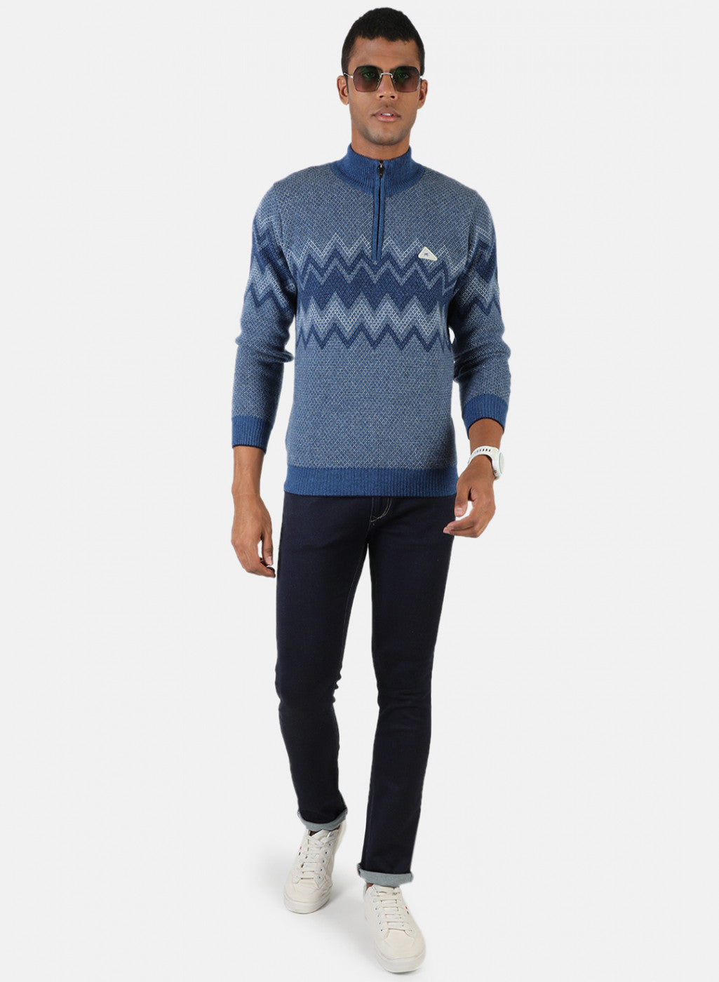 Men Blue Solid Pullover