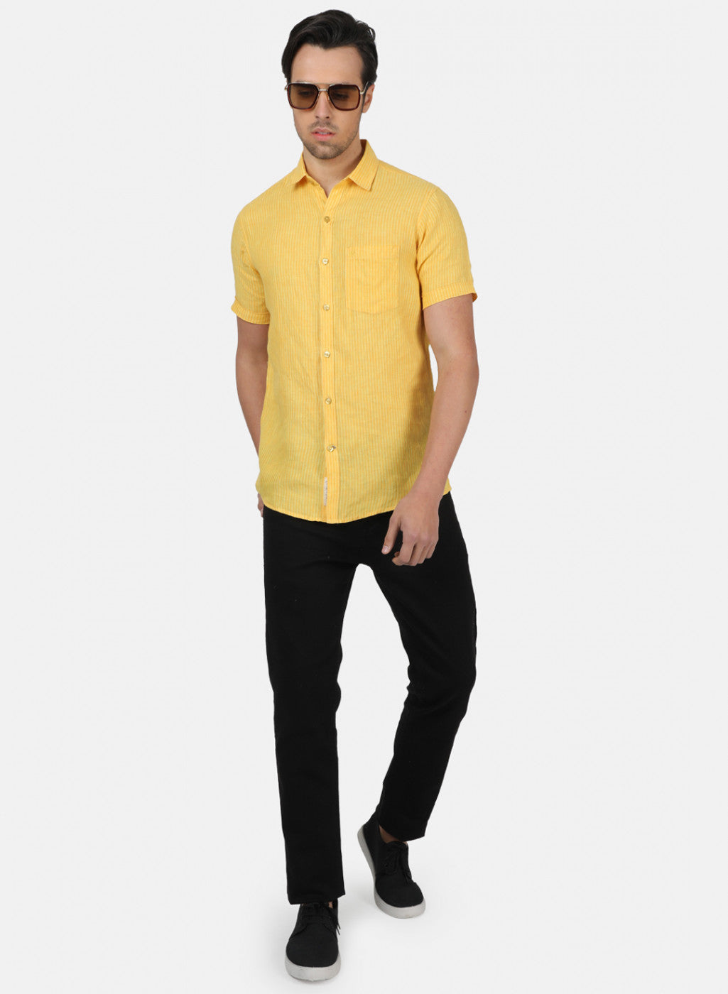 Men Yellow Stripe Shirts