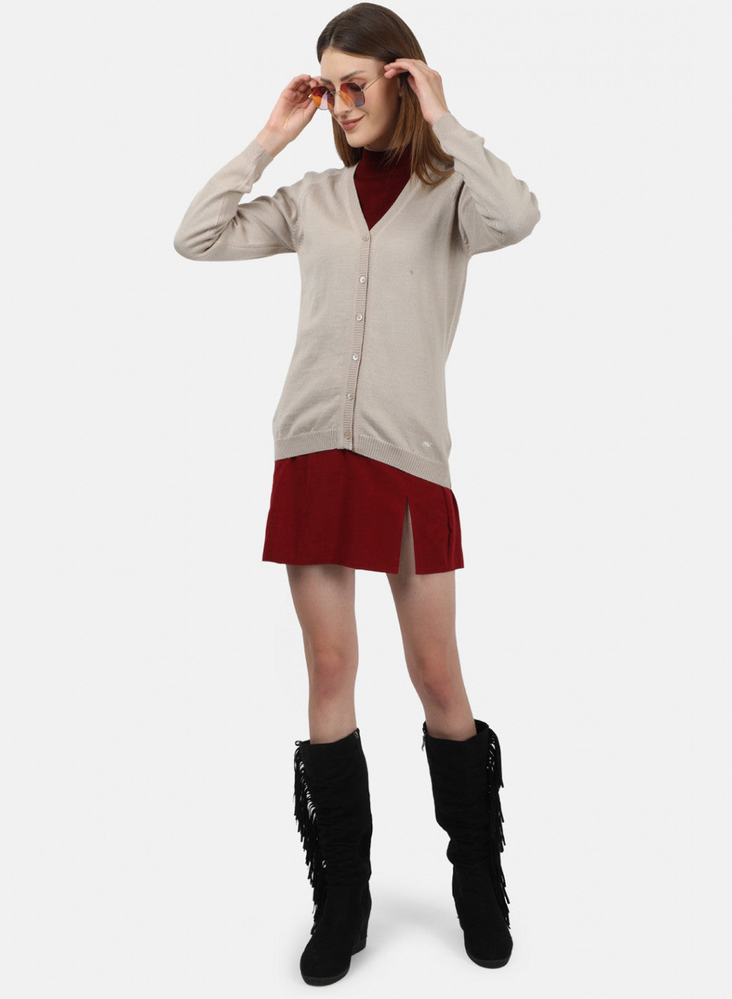 Women Beige Solid Cardigan