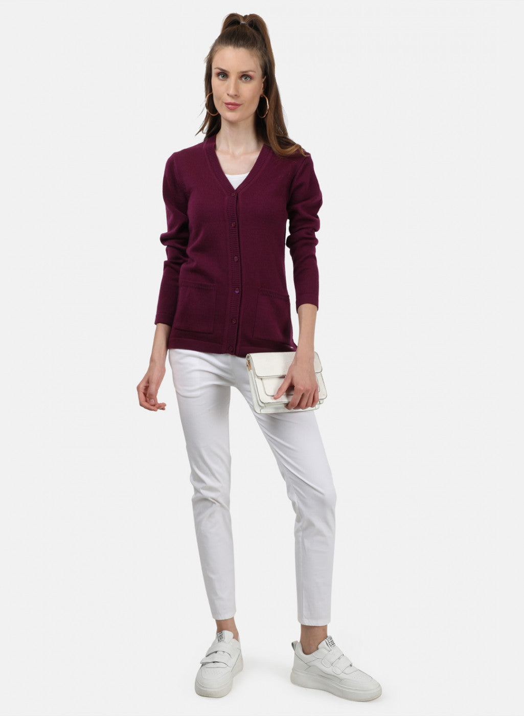 Women Purple Solid Cardigan