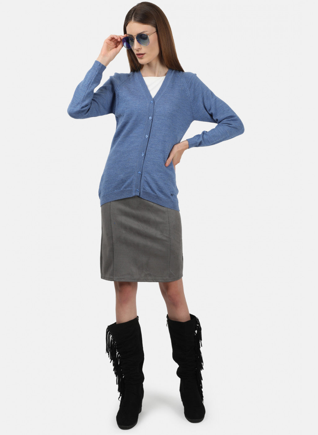 Women Blue Solid Cardigan