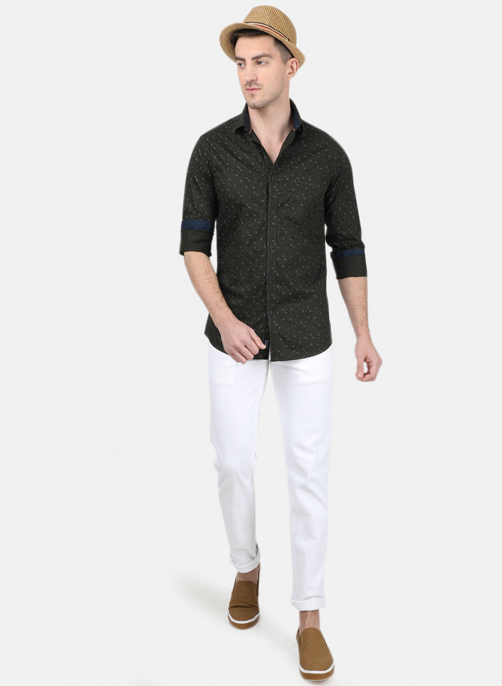 Mens Olive Printed Shirt