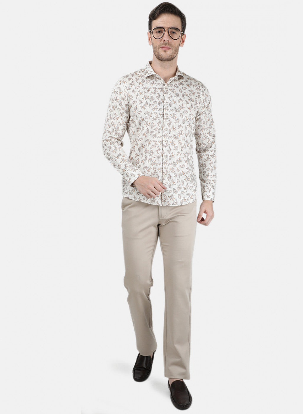 Mens Beige Printed Shirt