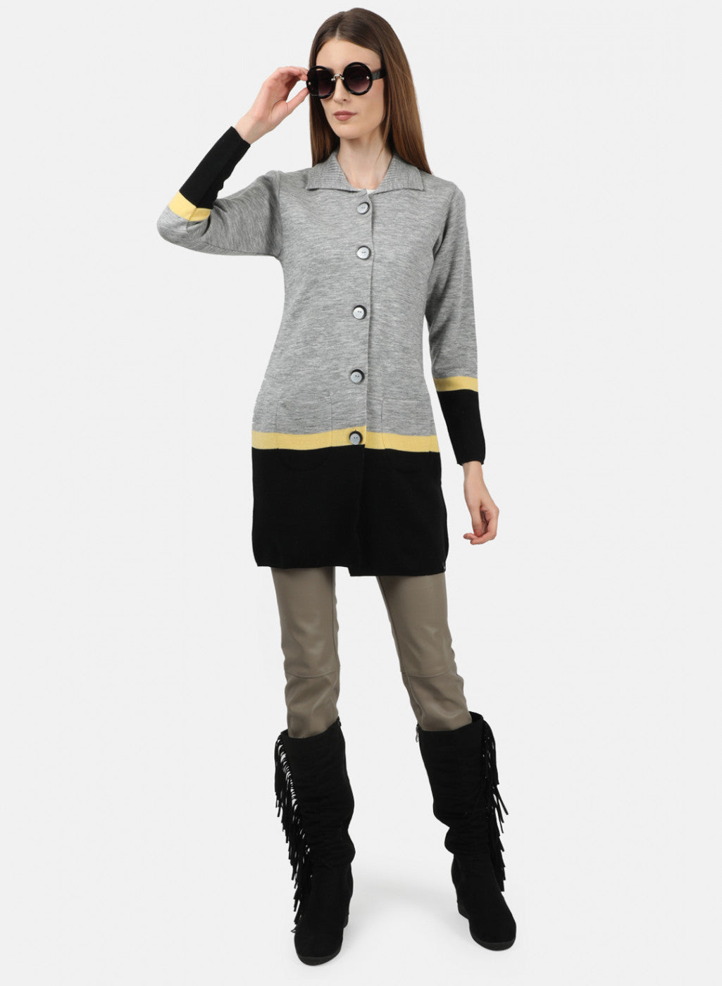 Women Grey Solid Cardigan