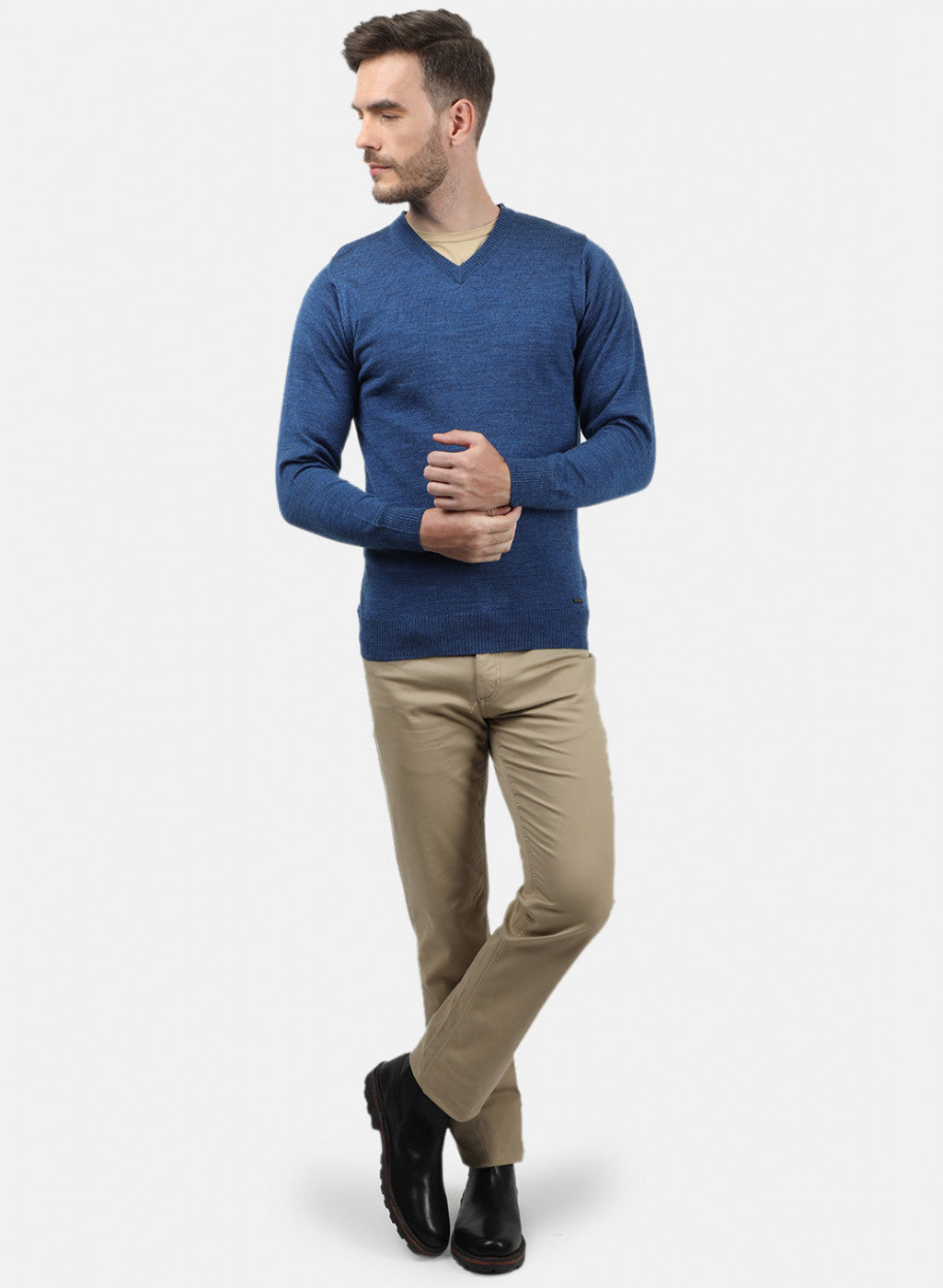 Men Blue Solid Pullover