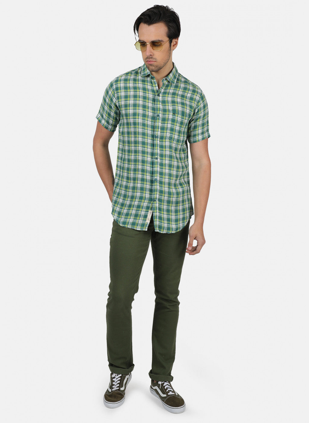 Men Green Check Shirts