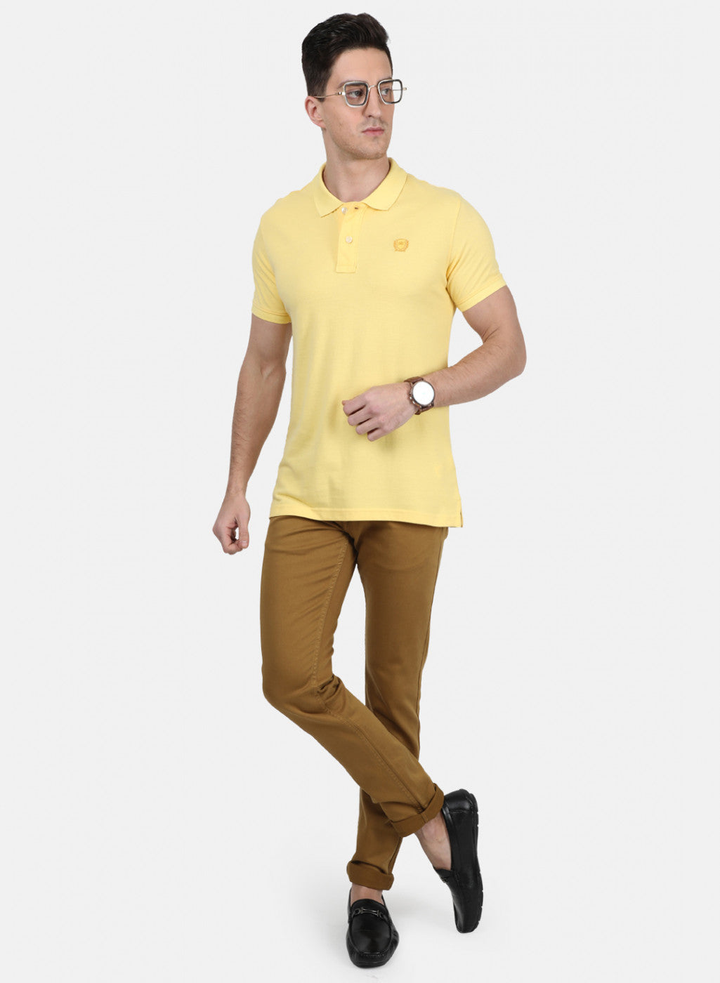 Mens Yellow Plain T-Shirt