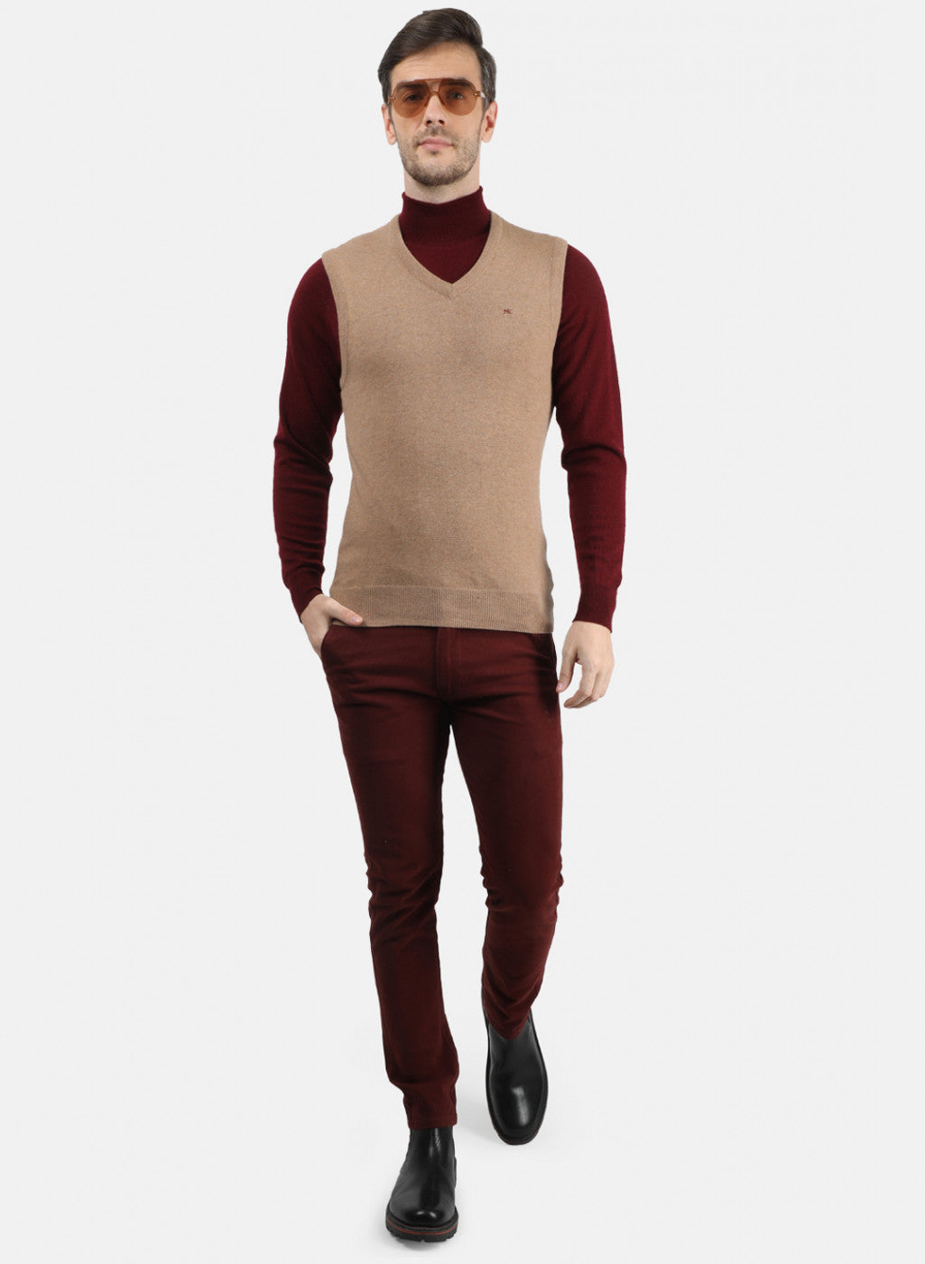 Men Beige Solid Sweater