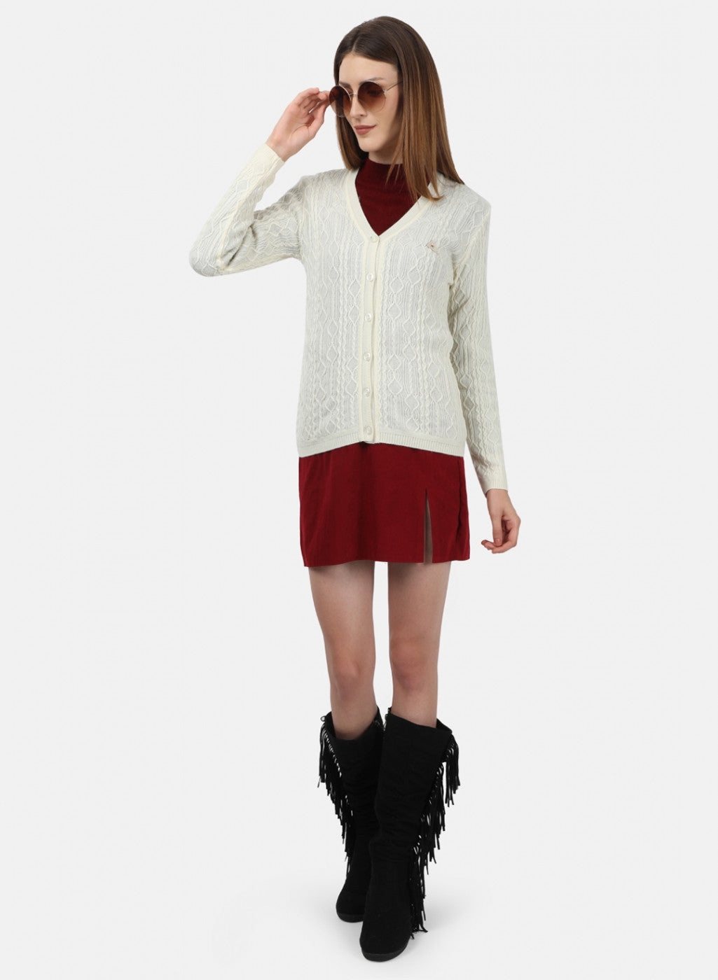 Women White Self Design Cardigan