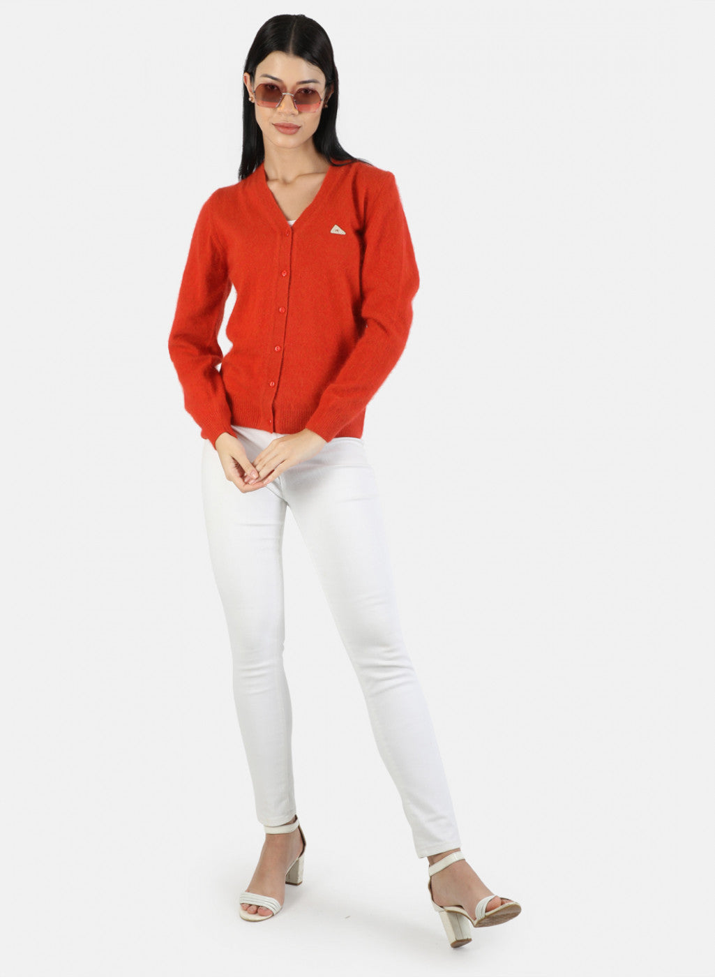 Women Orange Solid Cardigan