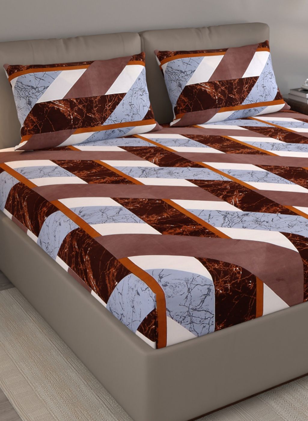 130 GSM Polyester Queen Bedsheet with 2 Pillow Covers