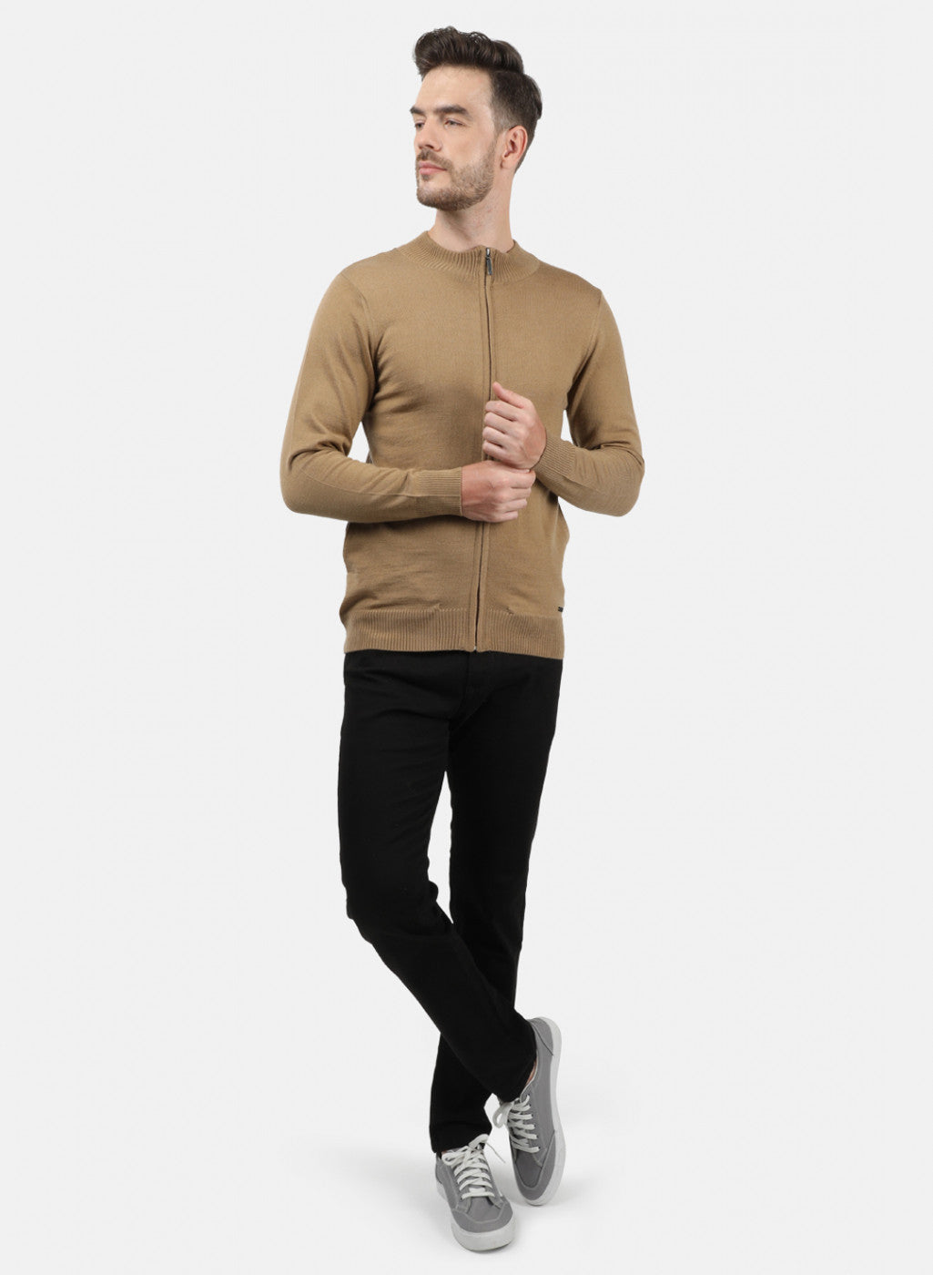 Men Light Brown Solid Pullover