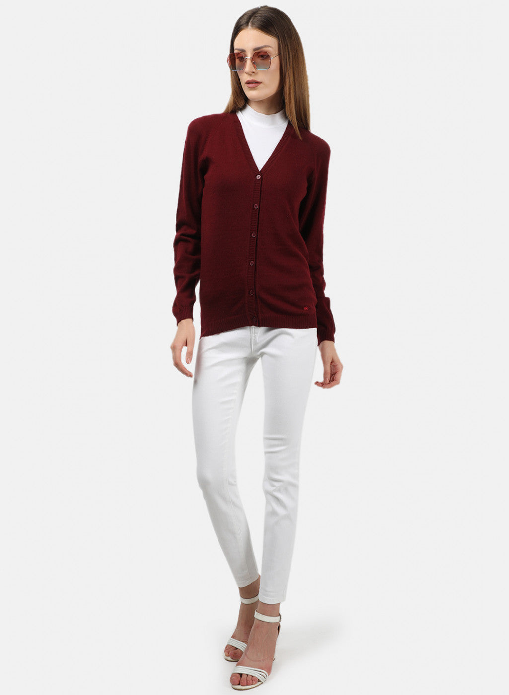 Women Dark Maroon Solid Cardigan