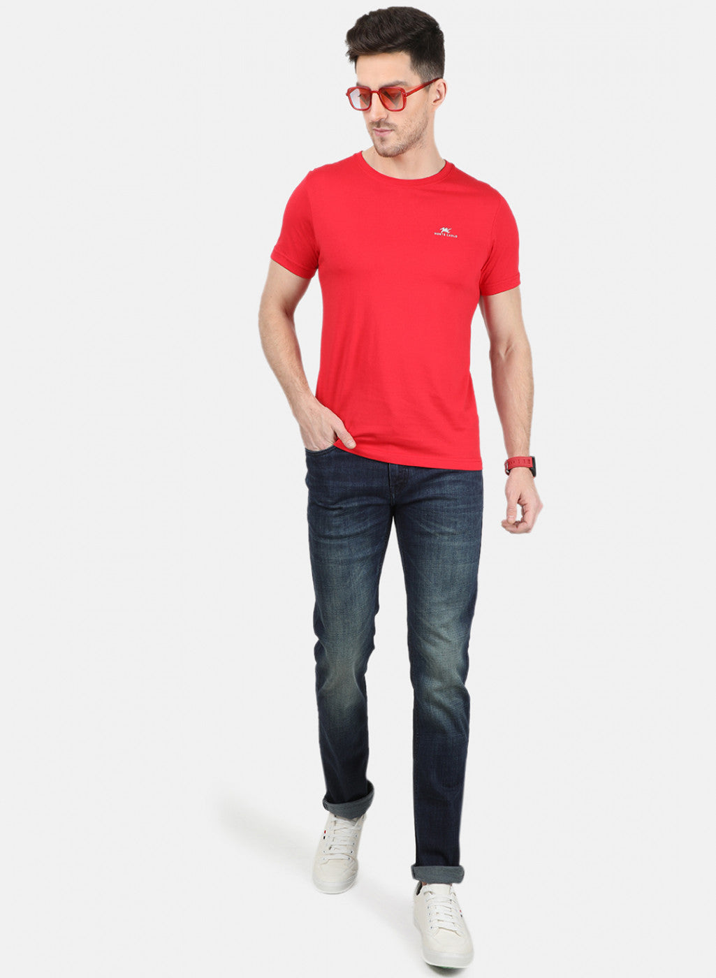 Mens Red Plain T-Shirt