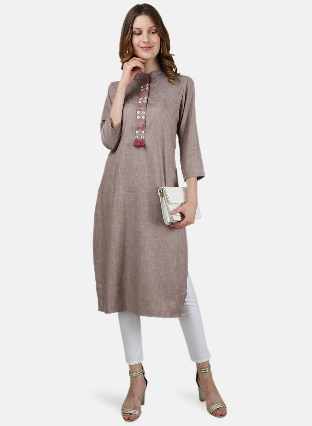 Womens Brown Embroidered Tunic